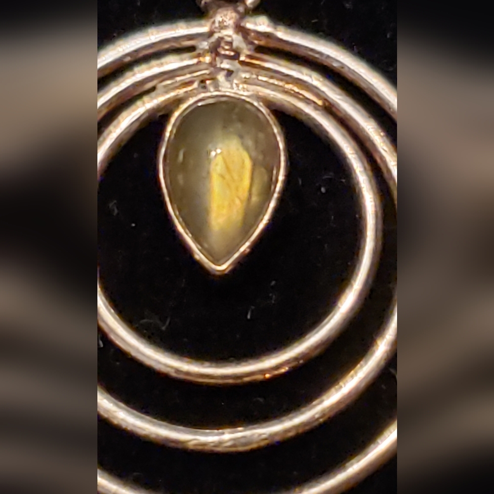 NWOT 925 Sterling & Labradorite Earrings, Concentric Circles Design 1", Gemstone - Picture 6 of 6